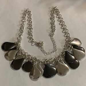 Elegant Silver and Black Teardrop Necklace